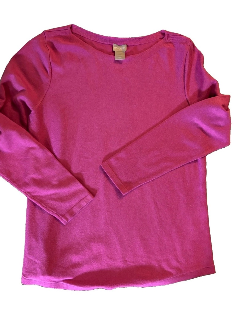 Chico's Fuchsia Magenta Pink Long Sleeve Boatneck Knit Top Size 1 (US Medium/8)